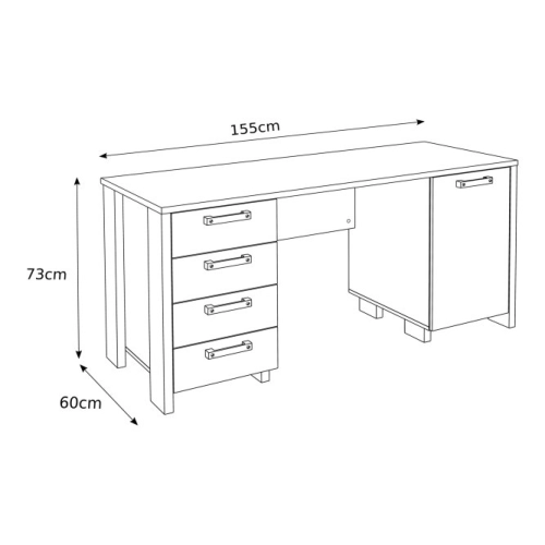Biurko vintage loft 155 x 60 cm z 4 szufladami i szafką